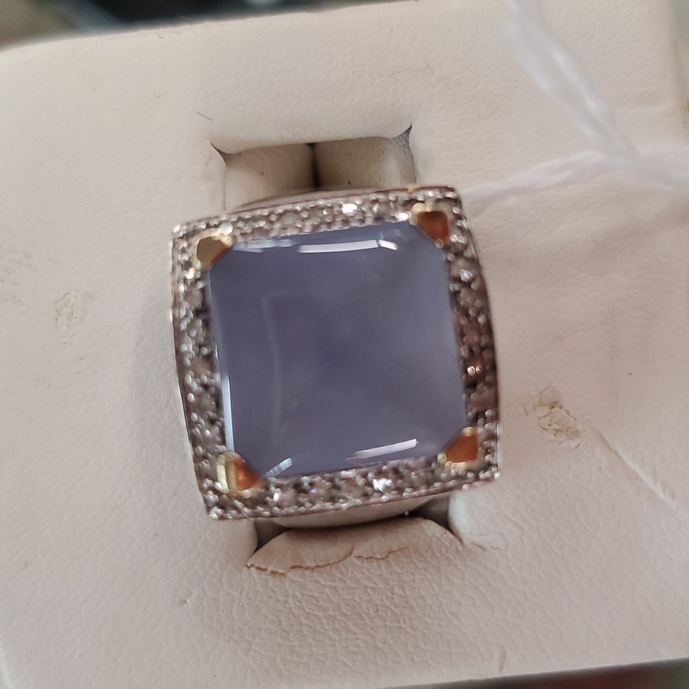 Elegant Silver and Chalcedony Gemstone Sterling 14k Ring